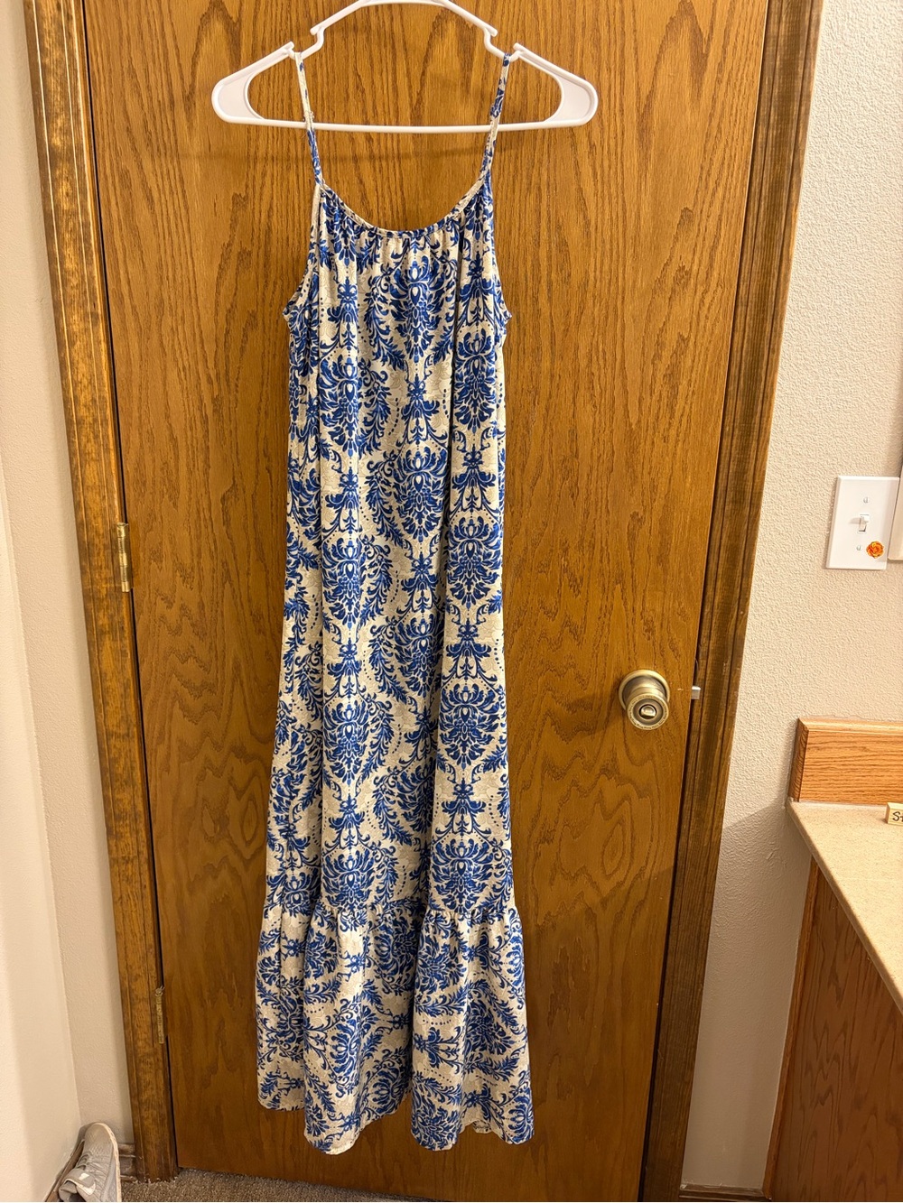 Blue & Cream Spaghetti-Strap Maxi Dress